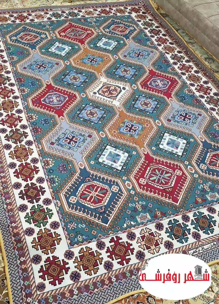 زیرسفره ای گبه ای طرح ترکمن رنگ آبی